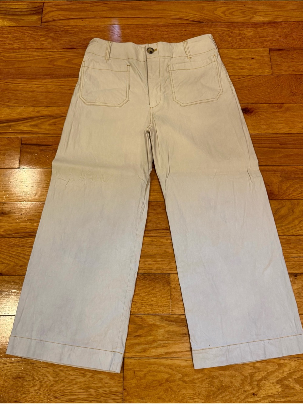 Maeve The Colette Wide-Leg Cotton Pants in Light Cream